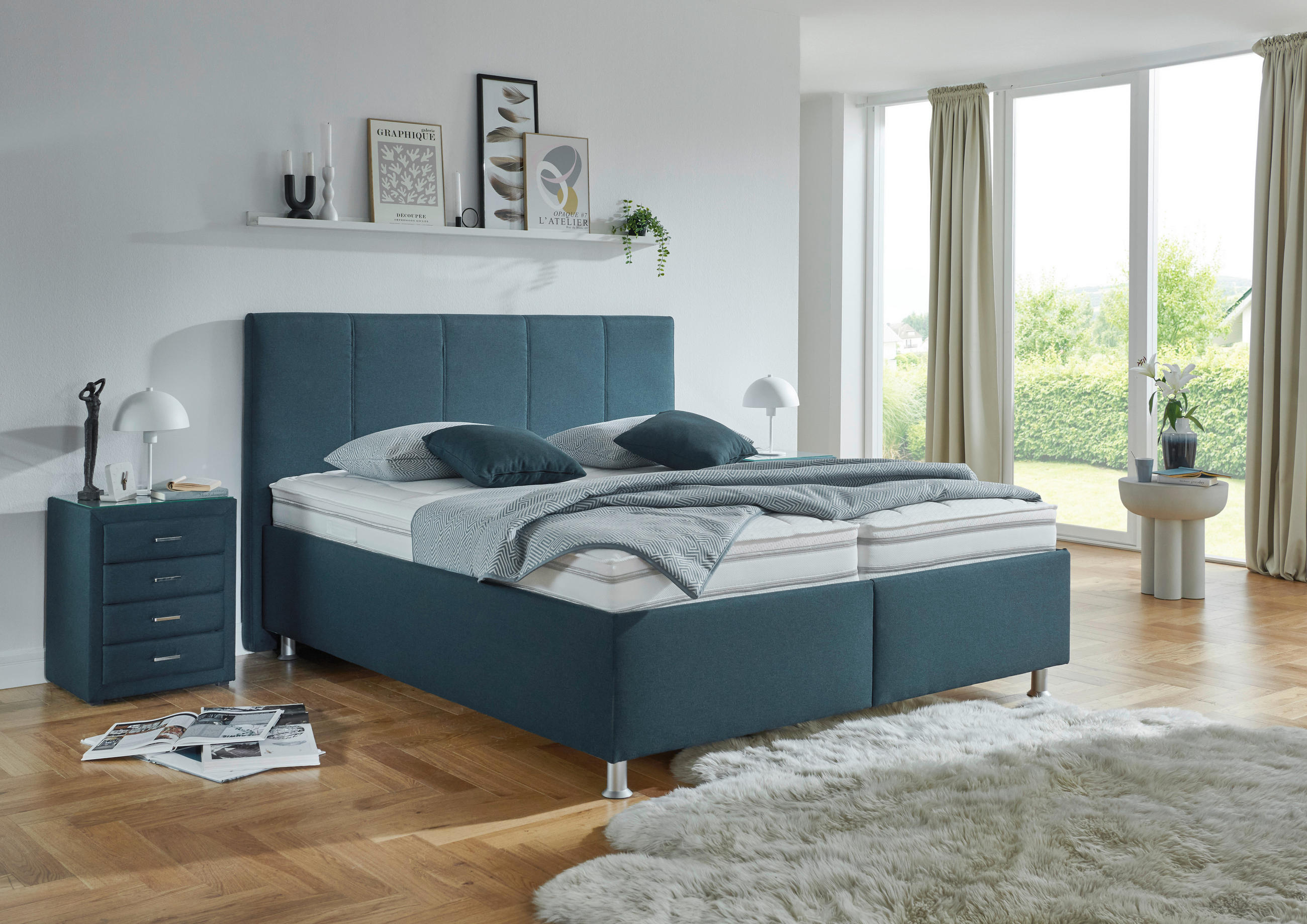 POLSTERBETT Matratze, gepolstertes Kopfteil, Lattenrost, Bettkasten 180/200 cm  in Blau, Dunkelblau  - Blau/Alufarben, KONVENTIONELL, Holz/Holzwerkstoff (180/200cm) - Beldomo - Sleep