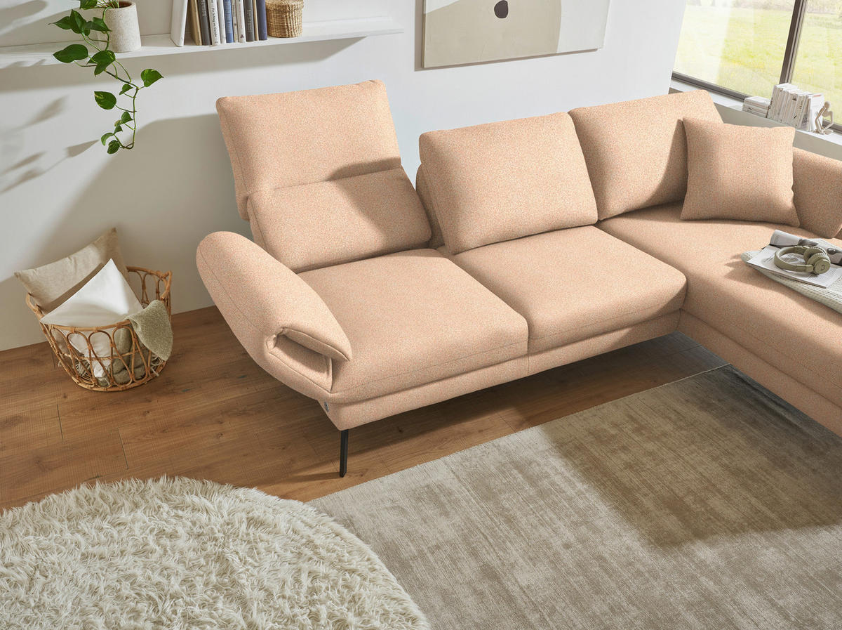 ECKSOFA Flachgewebe Lachsfarben  - Schwarz/Lachsfarben, Design, Textil/Metall (255-365/175-224cm) - Dieter Knoll