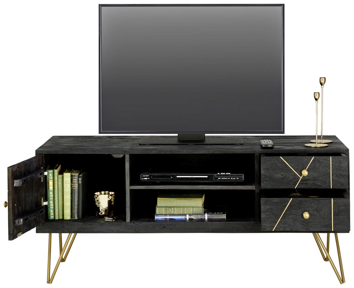 TV-SZEKRÉNY 130/57/53 cm  - fekete/arany, Trend, fém/fa (130/57/53cm) - Lomoco