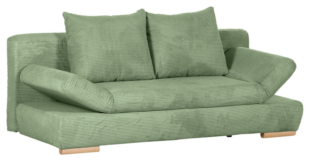SCHLAFSOFA  mit Liegefunktion, Rücken echt Cord Olivgrün  - Naturfarben/Olivgrün, KONVENTIONELL, Holz/Textil (200/75/92cm) - home24