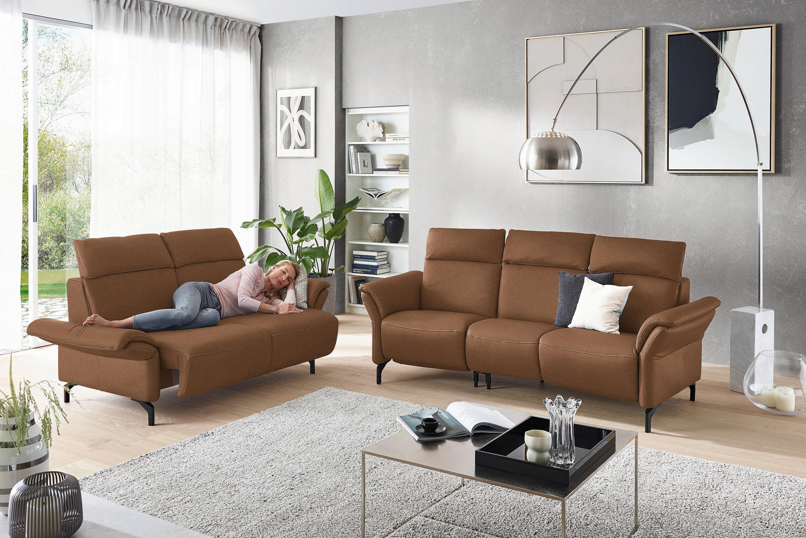 2-SITZER-SOFA in Mikrofaser Hellbraun  - Hellbraun/Schwarz, KONVENTIONELL, Textil/Metall (178/103/95cm) - Dieter Knoll