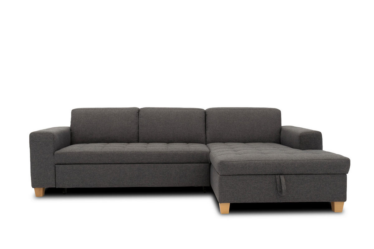 ECKSCHLAFSOFA SUGAR Schwarz Webstoff  - Chromfarben/Schwarz, Basics, Textil/Metall (266/162cm) - MID.YOU