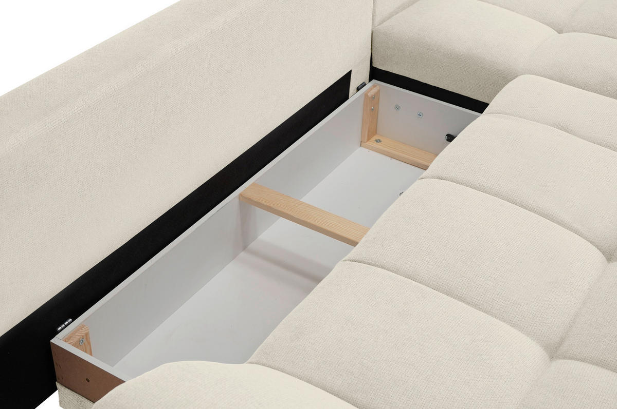 ECKSOFA in Flachgewebe, Mikrofaser Creme  - Chromfarben/Creme, Design, Kunststoff/Textil (312/198cm) - Livetastic