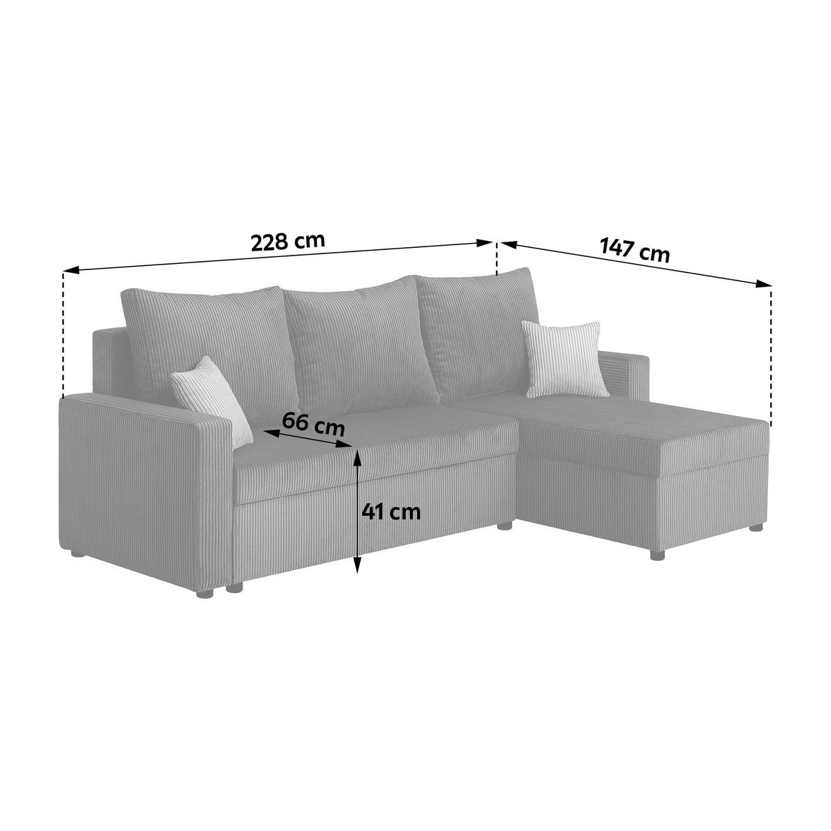 ECKSOFA Dunkelgrau Cord  - Dunkelgrau/Creme, Design, Kunststoff/Textil (228/147cm) - P & B