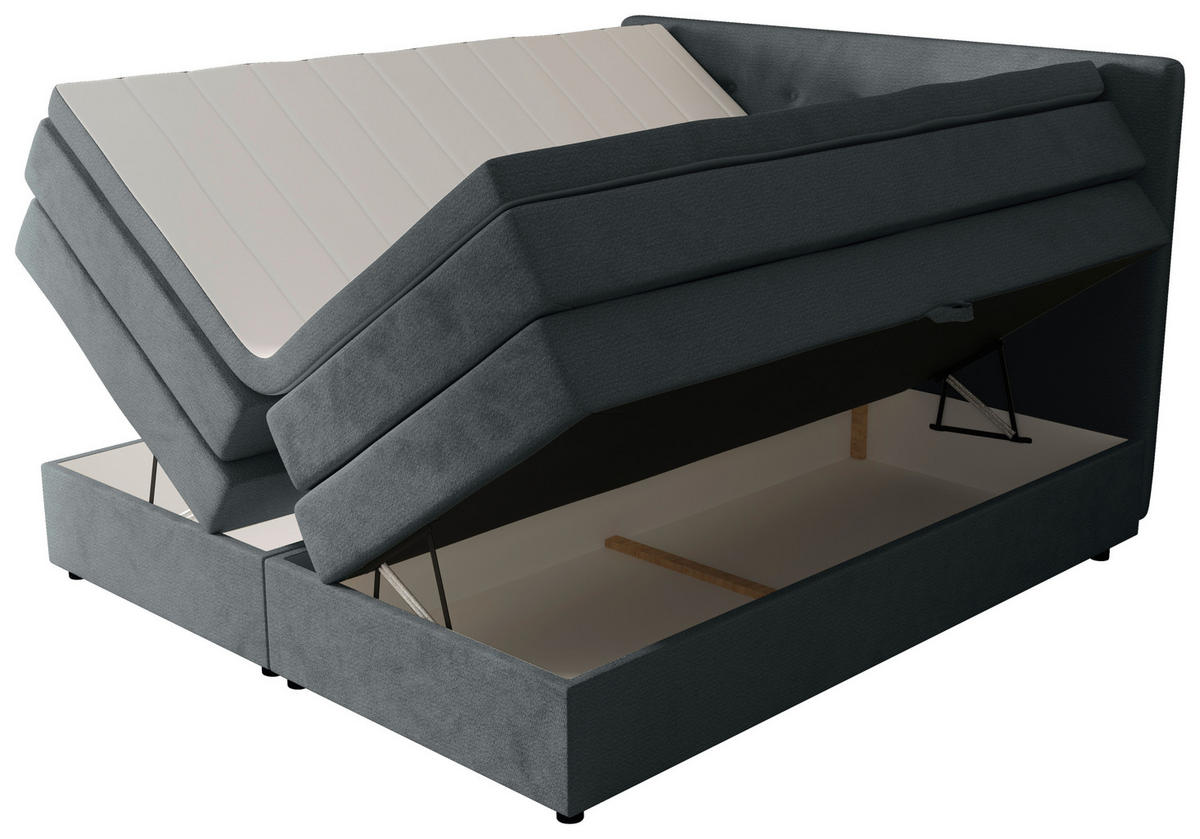 BOXSPRINGBETT 200/200 cm,  in Grau, gepolstertes Kopfteil, Bettkasten, Topper, Matratzen, H2 + H3 = mittel + fest  - Schwarz/Grau, KONVENTIONELL, Kunststoff/Textil (200/200cm) - Chameo