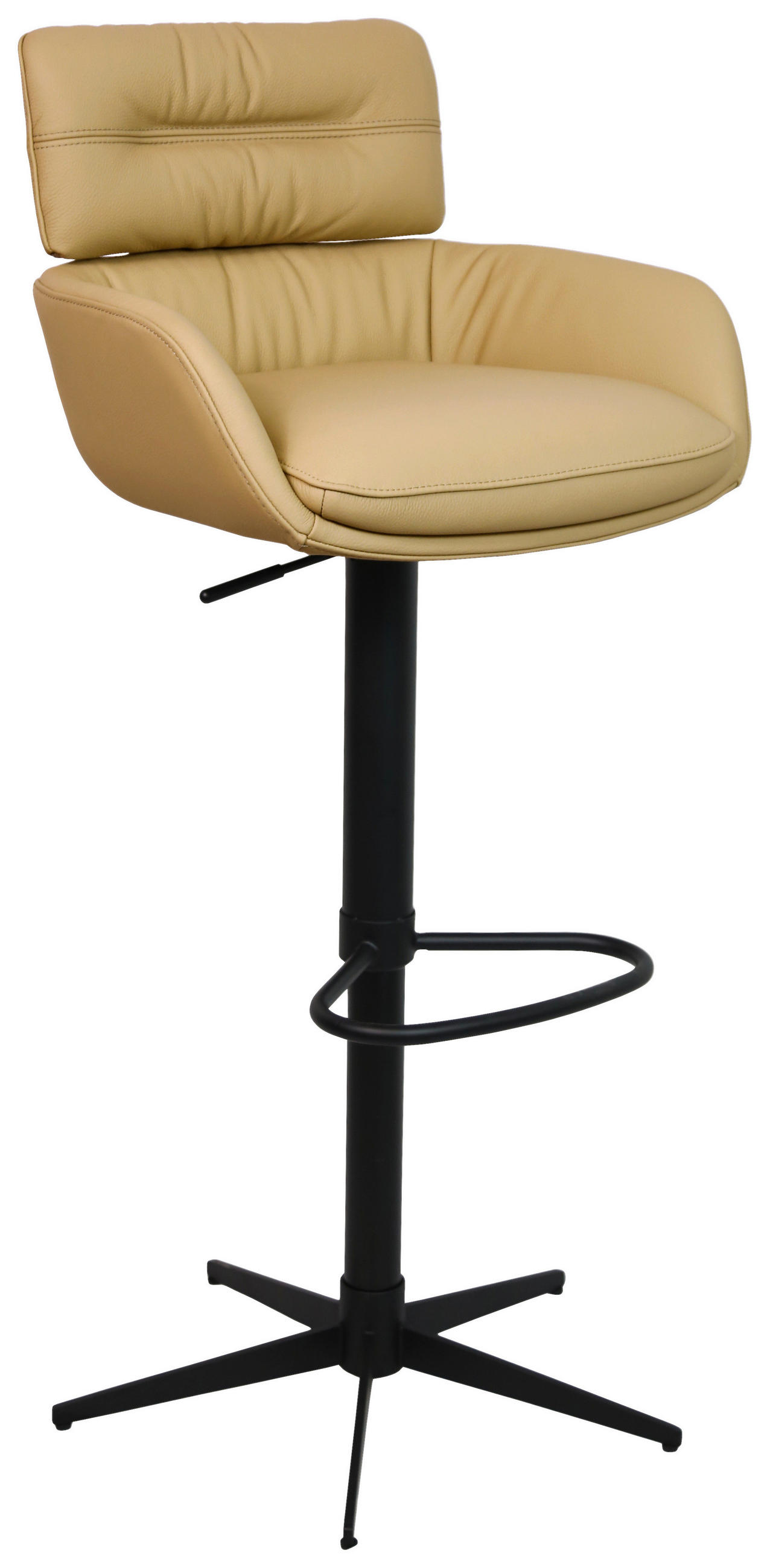 BARHOCKER Echtleder Schwarz, Karamell Eisen Lederauswahl, Sitzfläche 360° drehbar  - Karamell/Schwarz, Design, Leder/Metall (54/99-116,5/52cm) - Dieter Knoll