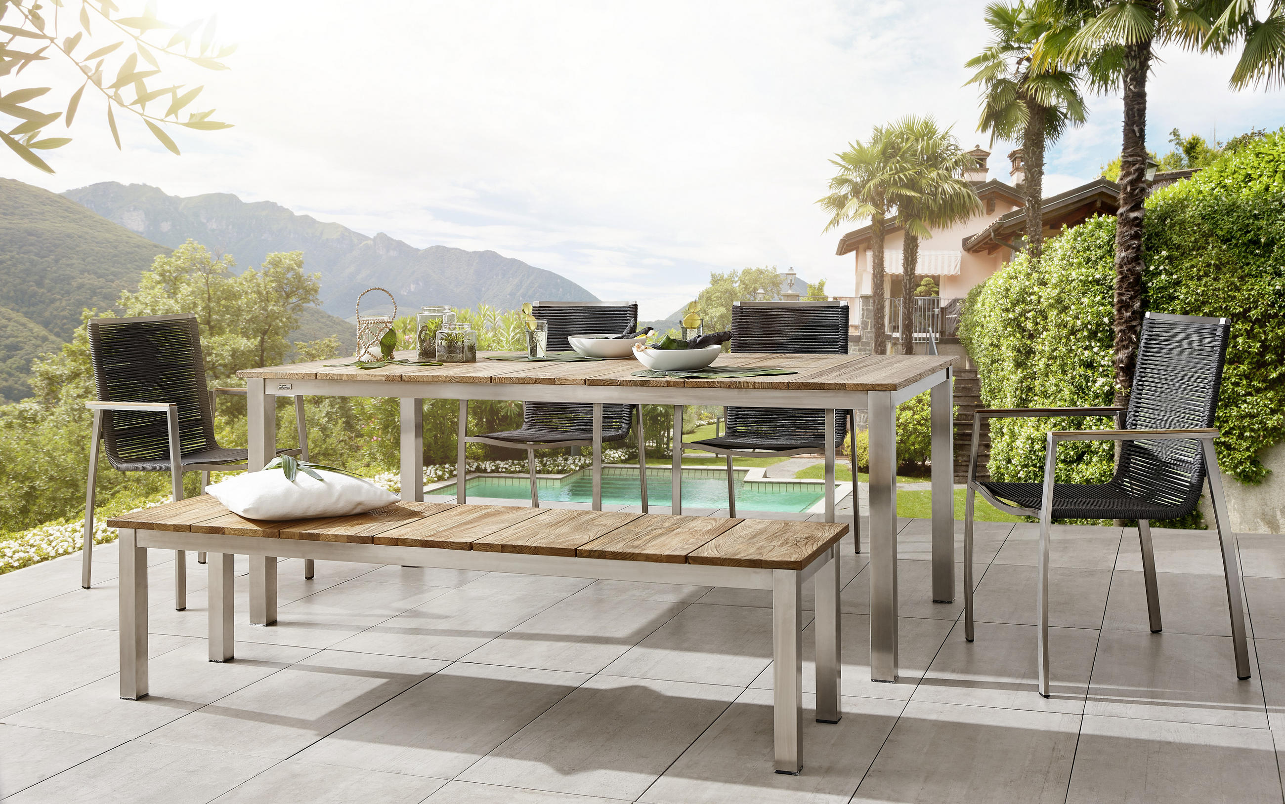 GARTENTISCH 200/100/76 cm Holz, Metall rechteckig  - Edelstahlfarben/Naturfarben, LIFESTYLE, Holz/Metall (200/100/76cm) - Amatio