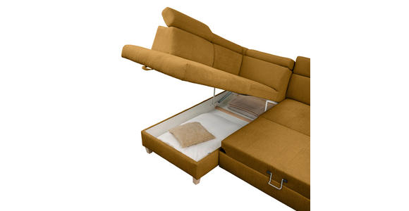 ECKSOFA inkl. Funktionen Senfgelb Samt - Senfgelb, Natur, Holz/Textil (206/261cm) - Venda
