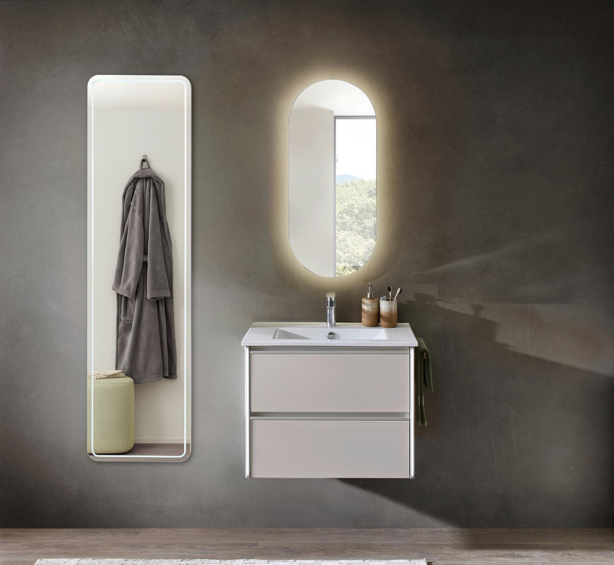 WANDSPIEGEL 45,1/168,1/3,3 cm    in rechteckig  - Grau, Design, Glas/Holzwerkstoff (45,1/168,1/3,3cm) - Sadena