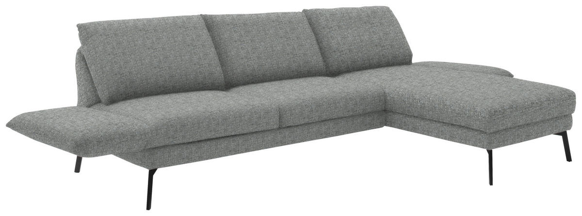 ECKSOFA in Flachgewebe Hellgrau  277/175 cm  - Hellgrau/Schwarz, Design, Textil/Metall (277/175cm) - Schöner Wohnen