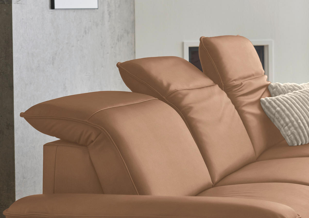 ECKSOFA  Echtleder Hellbraun  - Hellbraun/Schwarz, Design, Leder/Metall (307/169cm) - Beldomo Premium