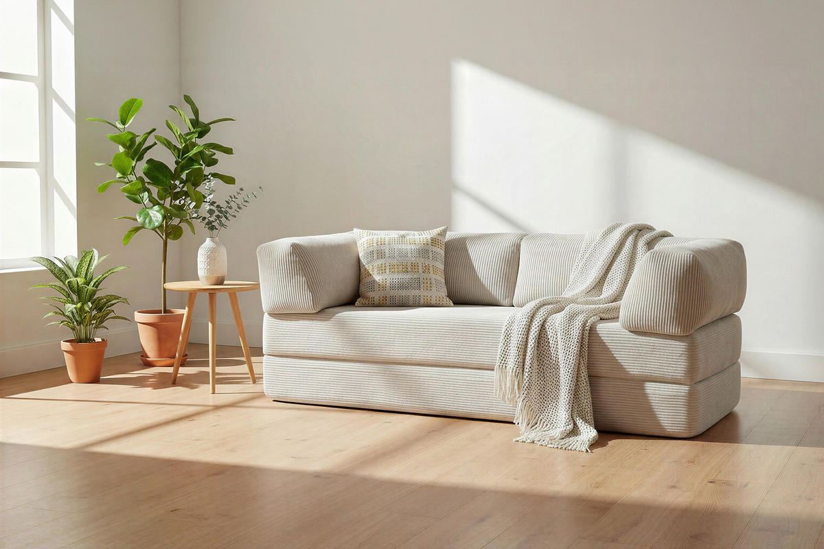 SCHLAFSOFA Cord Naturfarben  - Naturfarben, KONVENTIONELL, Textil/Metall (200/77/80cm) - Carryhome