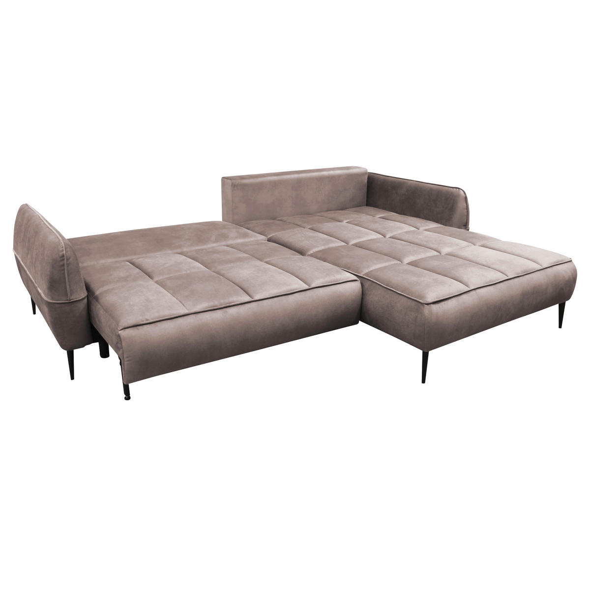ECKSOFA Beige Velours  - Beige/Schwarz, Design, Textil/Metall (260/189cm) - MID.YOU