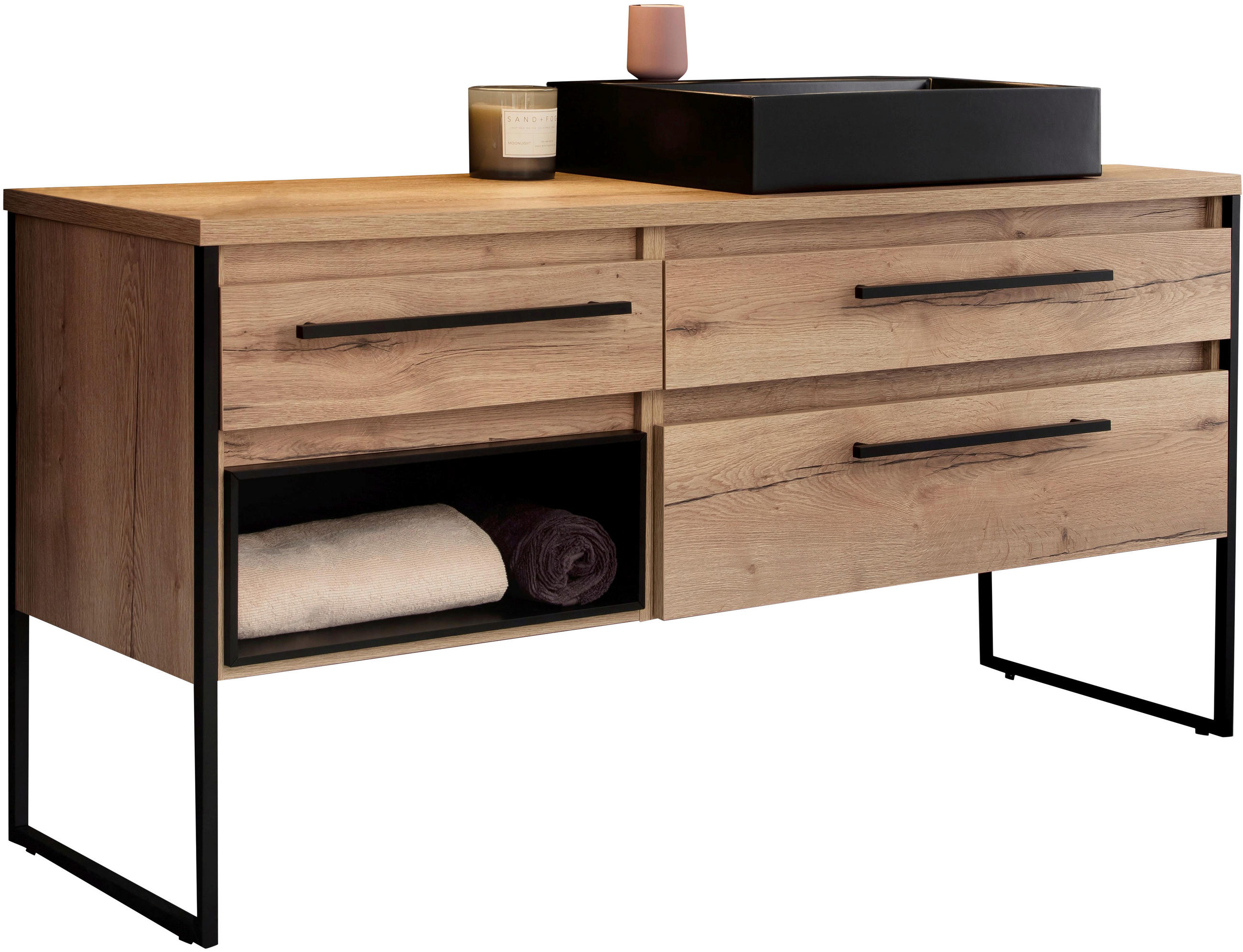 WASCHTISCHKOMBI 164,6 cm  - Eichefarben/Schwarz, Design, Keramik/Holzwerkstoff (164,6cm) - Schöner Wohnen