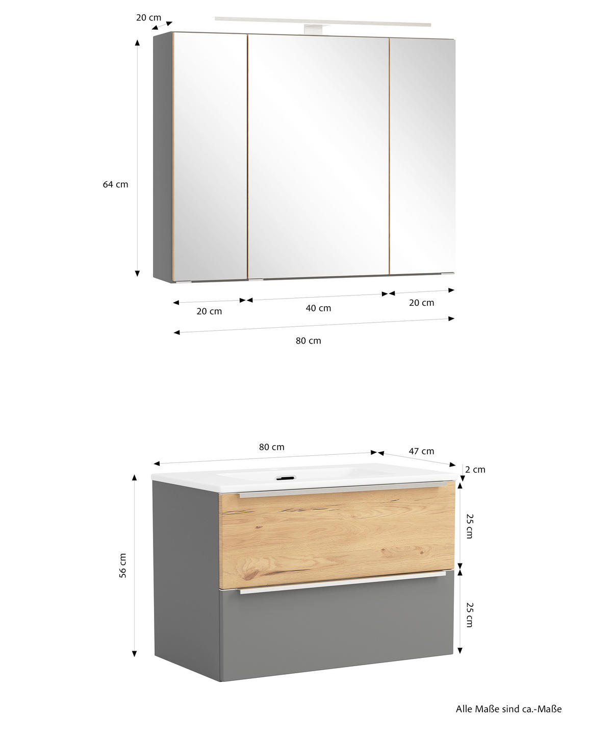 BADEZIMMER 2-teilig  in  - Wildeiche/Edelstahlfarben, Trend, Glas/Holzwerkstoff (80/200/47cm) - Held