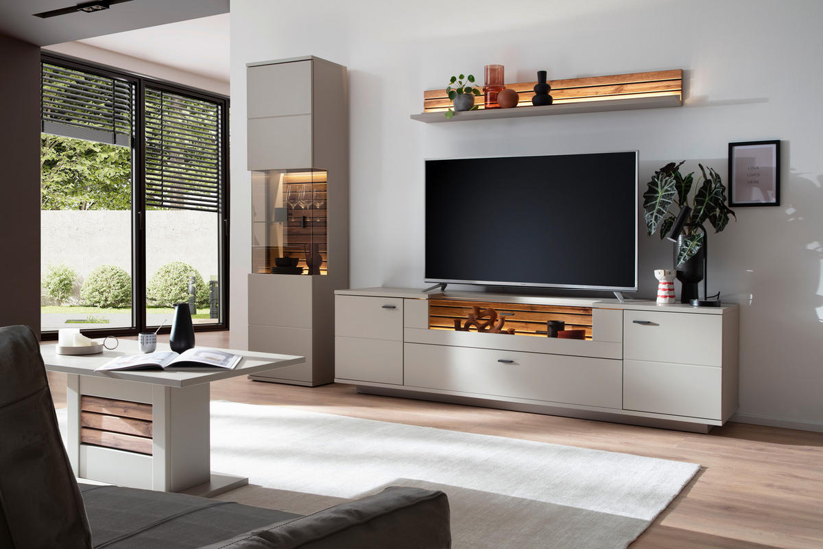 WOHNWAND 3-teilig  in  270/199/50 cm    - Anthrazit, Design, Glas/Holzwerkstoff (270/199/50cm) - Livetastic