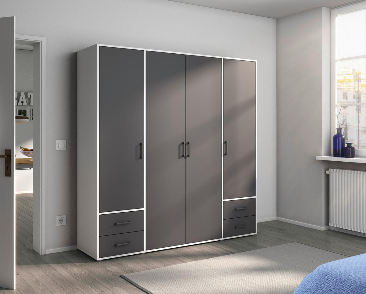 DREHTÜRENSCHRANK in Grau, Weiss  - Weiss/Grau, Modern, Holzwerkstoff/Kunststoff (187/194/53cm) - Rauch Möbel