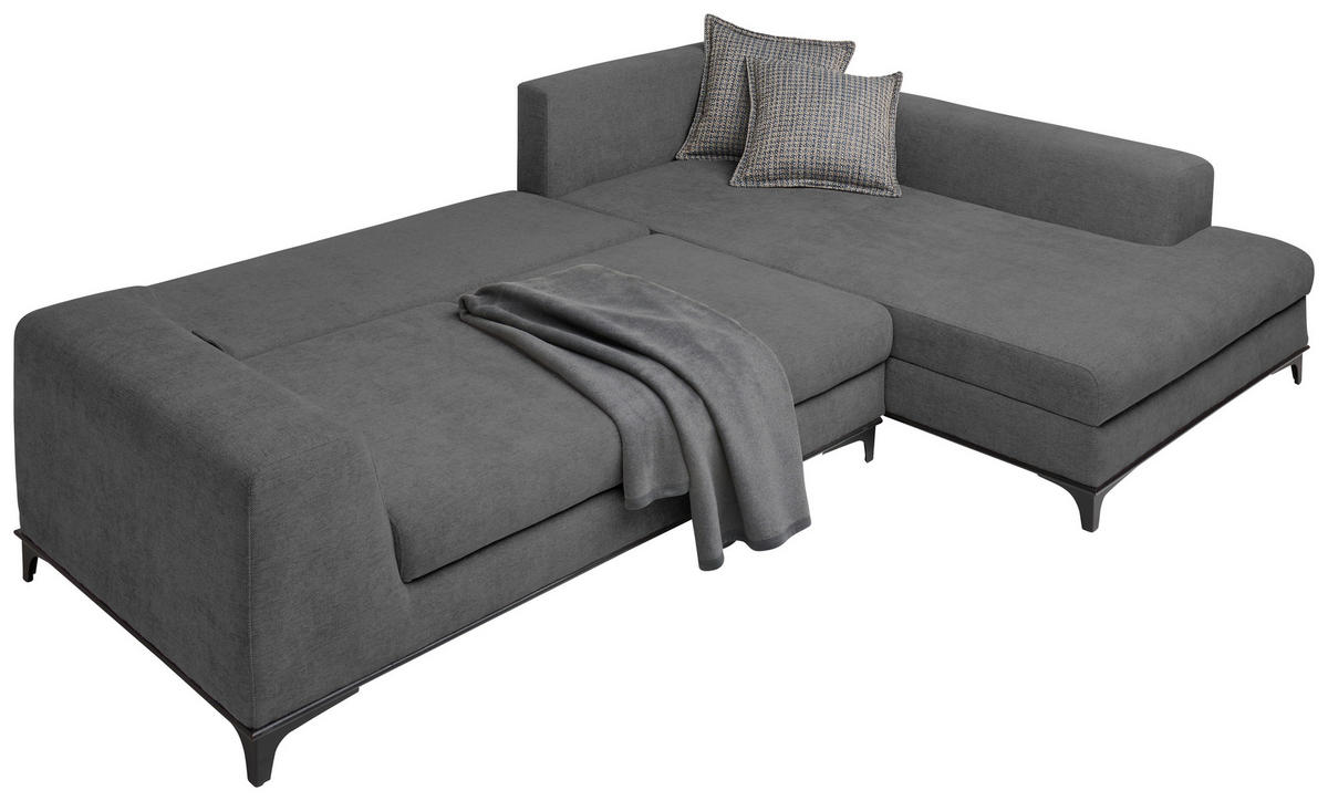 ECKSOFA inkl. Funktionen Grau Webstoff Rückenkissen, Bettkasten, Schlaffunktion, Rücken echt  - Wengefarben/Schwarz, Design, Holz/Textil (314/211cm) - Stylife