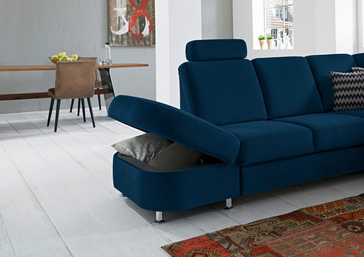 ECKSOFA in Flachgewebe Dunkelblau  - Alufarben/Dunkelblau, Konventionell, Textil/Metall (287/269cm) - Beldomo System