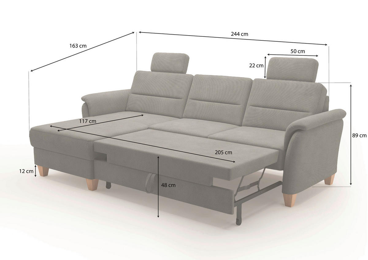 ECKSOFA PALMERA V Dunkelbraun Flachgewebe  - Eichefarben/Dunkelbraun, KONVENTIONELL, Holz/Textil (163/244cm) - Sit & More