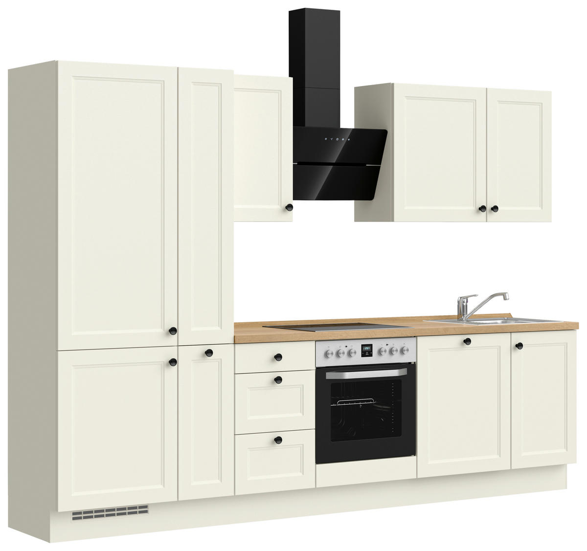 KÜCHENBLOCK 300 cm   in Weiß, Eichefarben  - Eichefarben/Schwarz, MODERN, Holzwerkstoff/Metall (300cm) - Nobilia