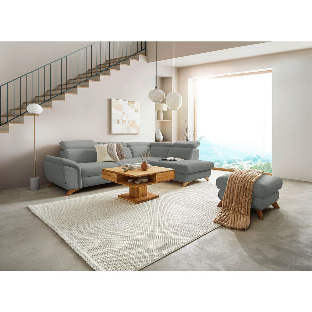 Thumbnail - Valnatura Ecksofa Mercury, Silber, Textil, Eiche, massiv, 3-Sitzer, Ottomane rechts, L-Form, 287x212 cm, Typenauswahl, S...