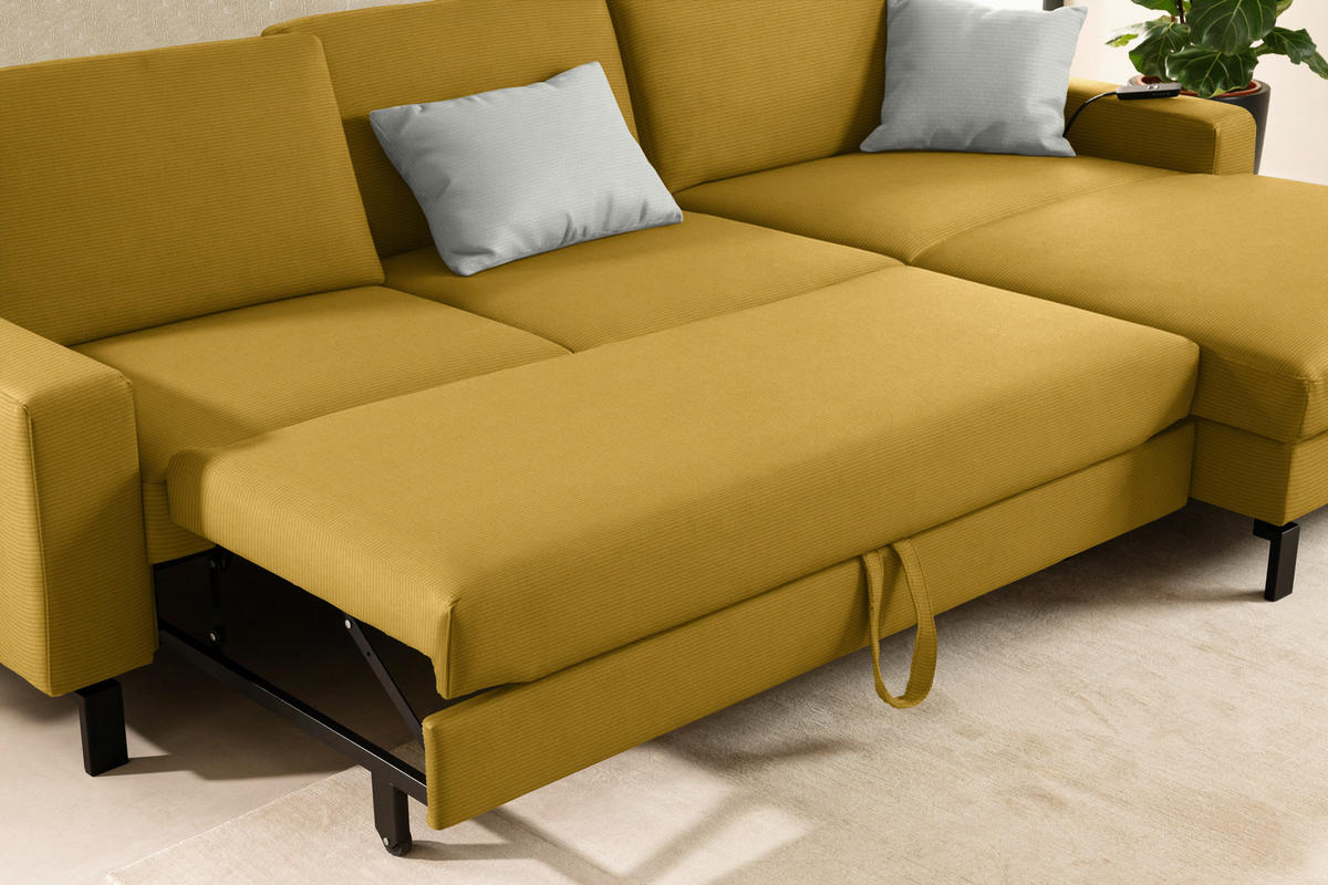 ECKSOFA Cord Goldfarben  - Goldfarben/Schwarz, Design, Textil/Metall (298/185cm) - Pure Home Lifestyle