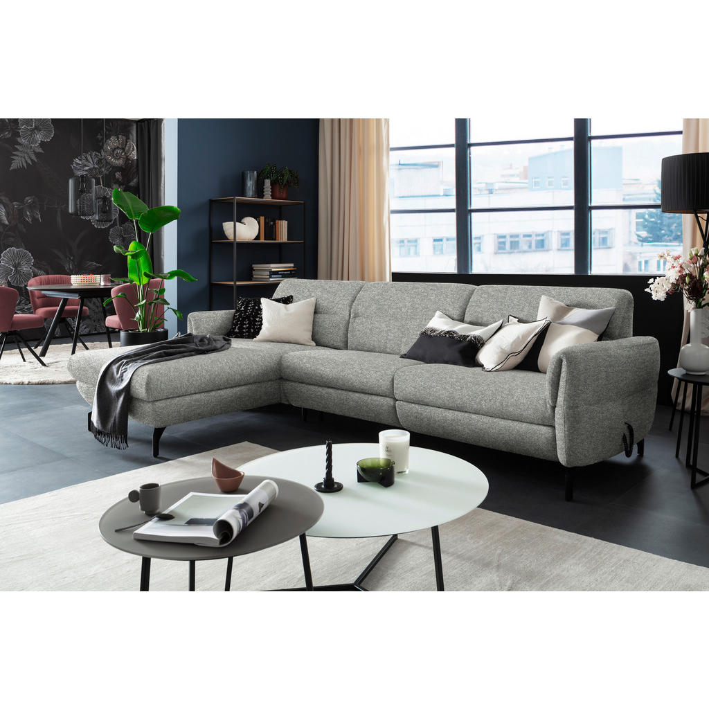 Thumbnail - Schöner Wohnen Ecksofa, Grau, Hellgrau, Textil, 3-Sitzer, Ottomane links, L-Form, 299x187 cm, Goldenes M, Fußauswahl, Le...