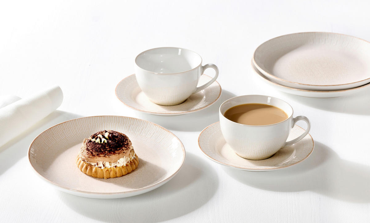KAFFEESERVICE Creme, Weiß Cara 18-teilig  - Creme/Weiß, KONVENTIONELL, Keramik (28,5/23/19cm) - Ritzenhoff Breker