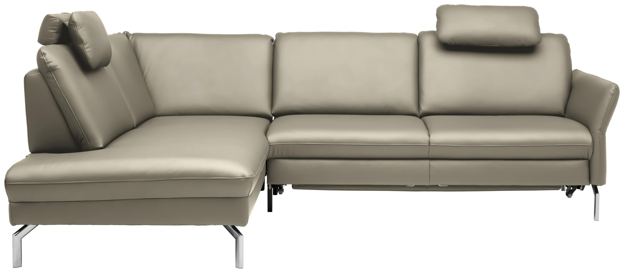 ECKSOFA in Echtleder Ecru  - Ecru/Alufarben, Konventionell, Leder/Metall (220/284cm) - Beldomo Premium