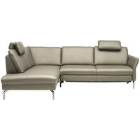 ECKSOFA in Echtleder Ecru  - Ecru/Alufarben, Konventionell, Leder/Metall (220/284cm) - Beldomo Premium