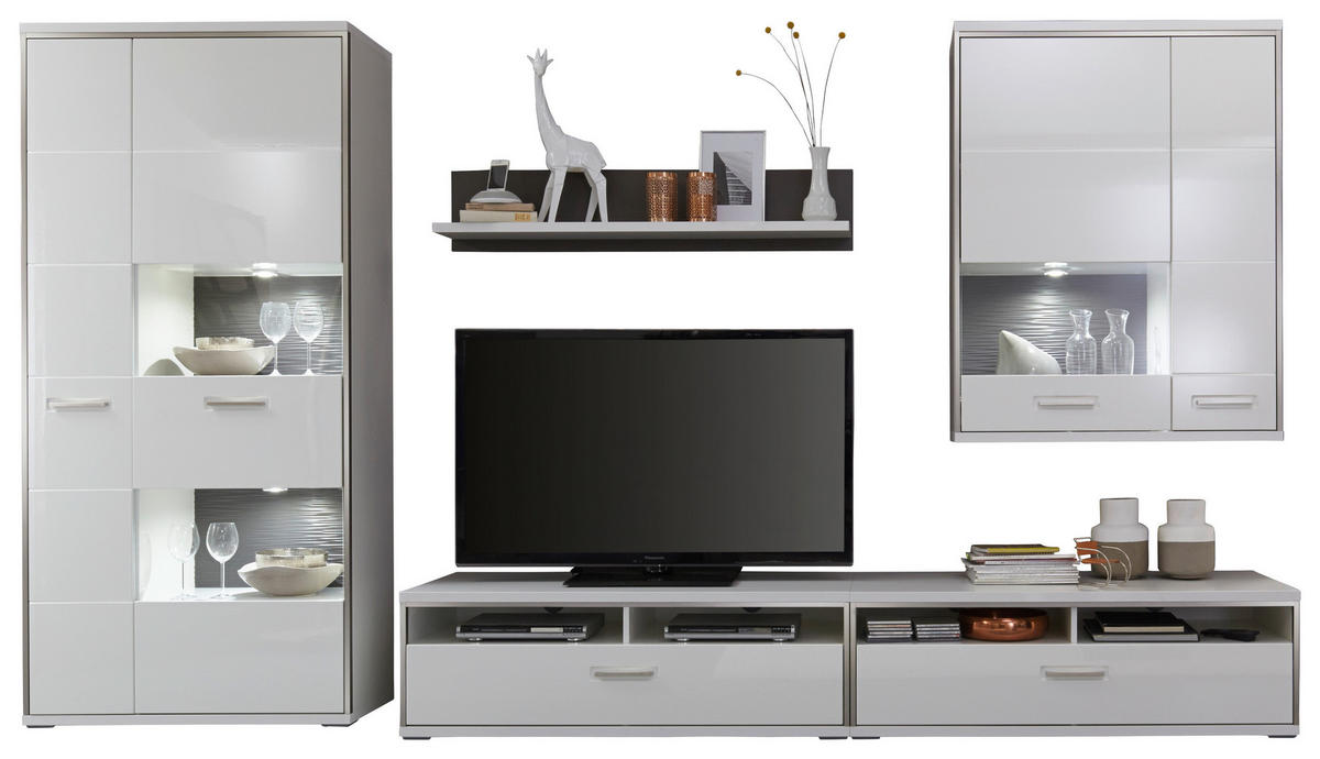 REGAL ZA DNEVNI BORAVAK siva, srebrne boje, bijela   - bijela/srebrne boje, Design, staklo/drvni materijal (351/201/52cm) - Livetastic