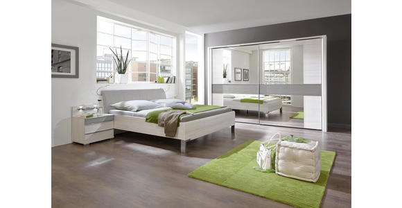 BETT 180/200 cm in Grau, Hellgrau, Lärchefarben - Chromfarben/Hellgrau, Design, Holzwerkstoff/Textil (180/200cm) - Dieter Knoll