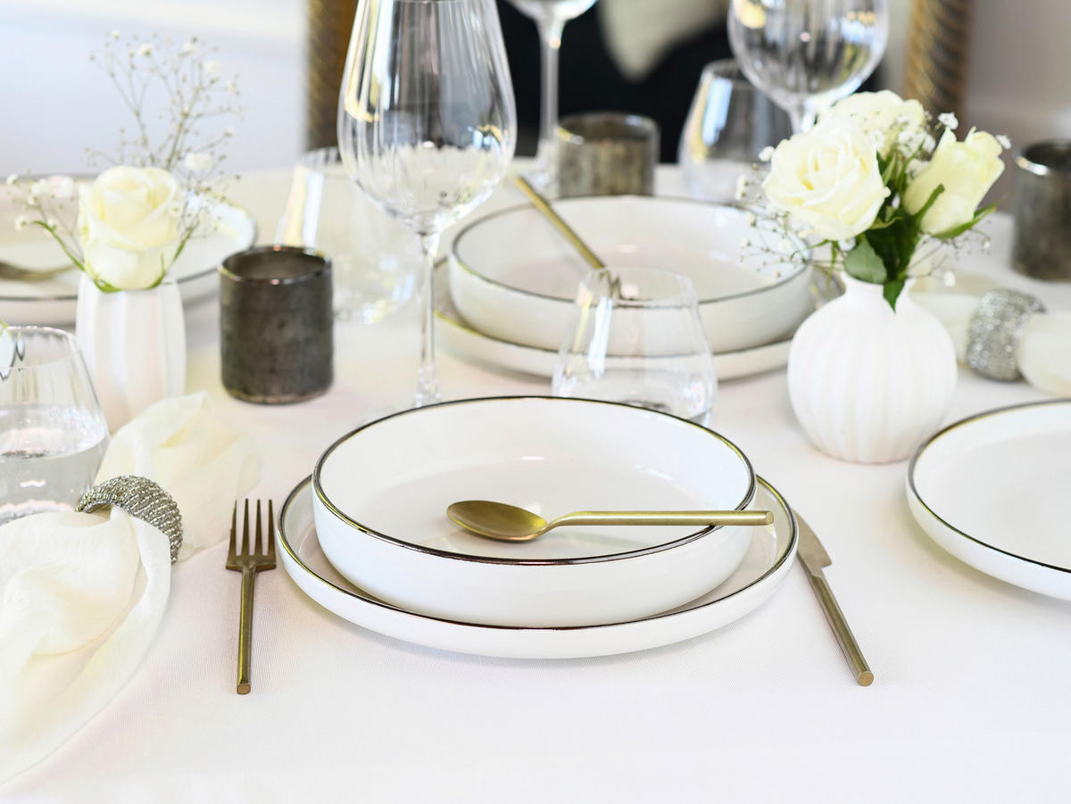 TAFELSERVICE Creme, Goldfarben Nordic Festive Creme 12-teilig  - Goldfarben/Creme, Basics, Keramik - Creatable