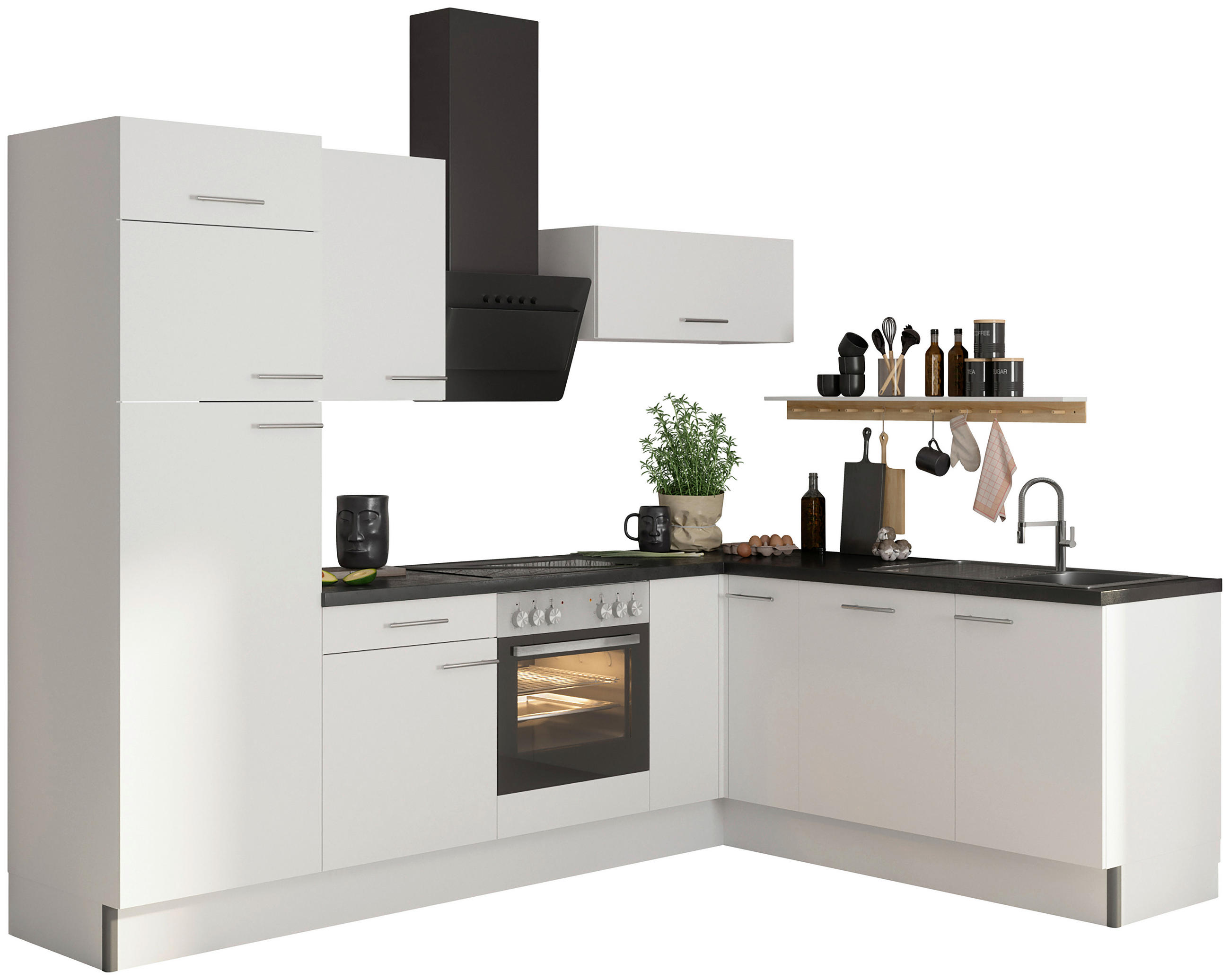 ECKKÜCHE 270/200 cm  in Weiß  - Edelstahlfarben/Anthrazit, Basics, Holzwerkstoff/Metall (270/200cm) - Optifit