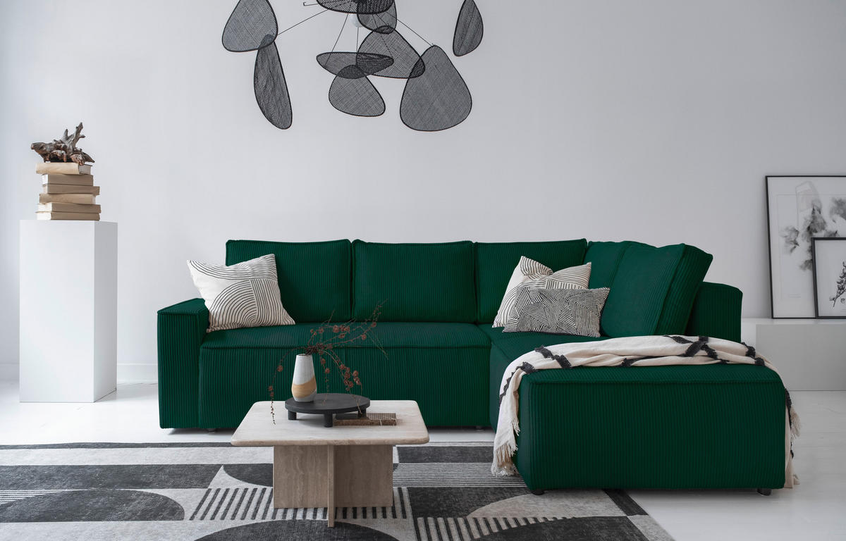 KUTNA GARNITURA tekstil  tamno zelena   - tamno zelena/crna, Design, tekstil/plastika (247/194cm) - MID.YOU