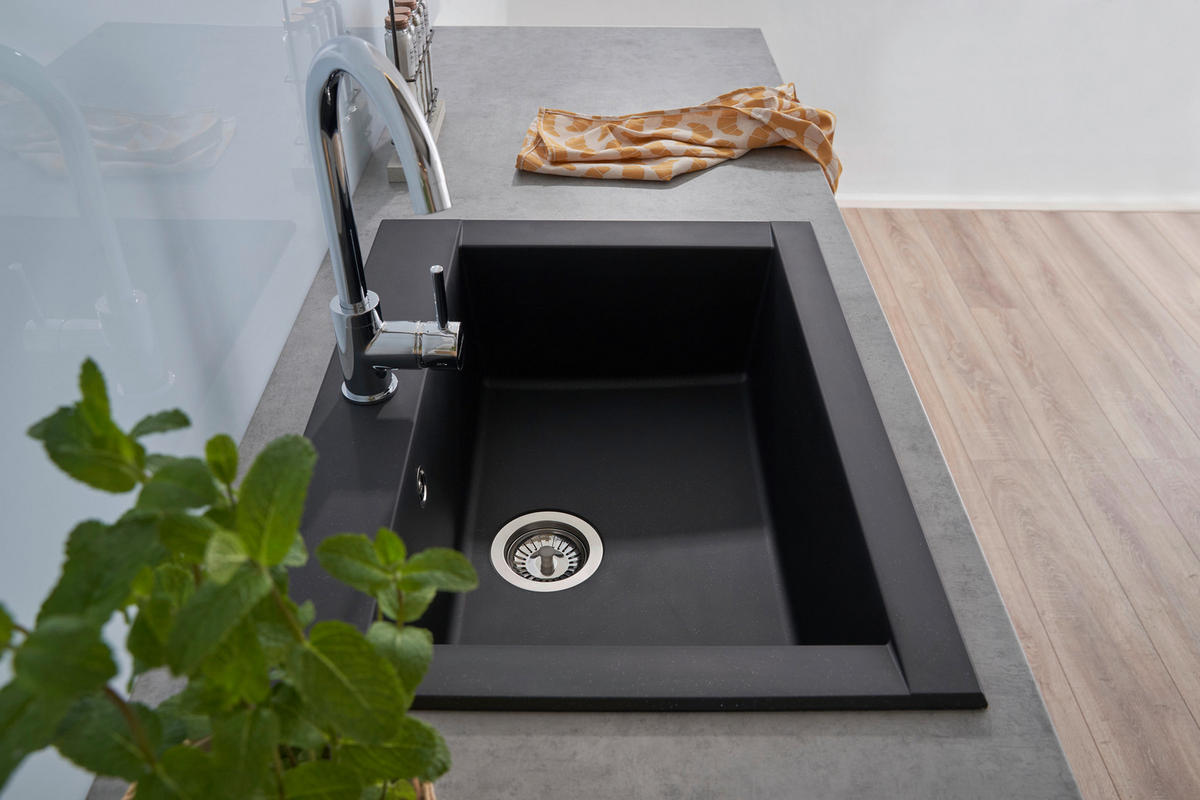 SPÜLE 1712OHIO66X50S  - Schwarz, Trend, Glas/Kunststoff (66/21/50cm) - Respekta