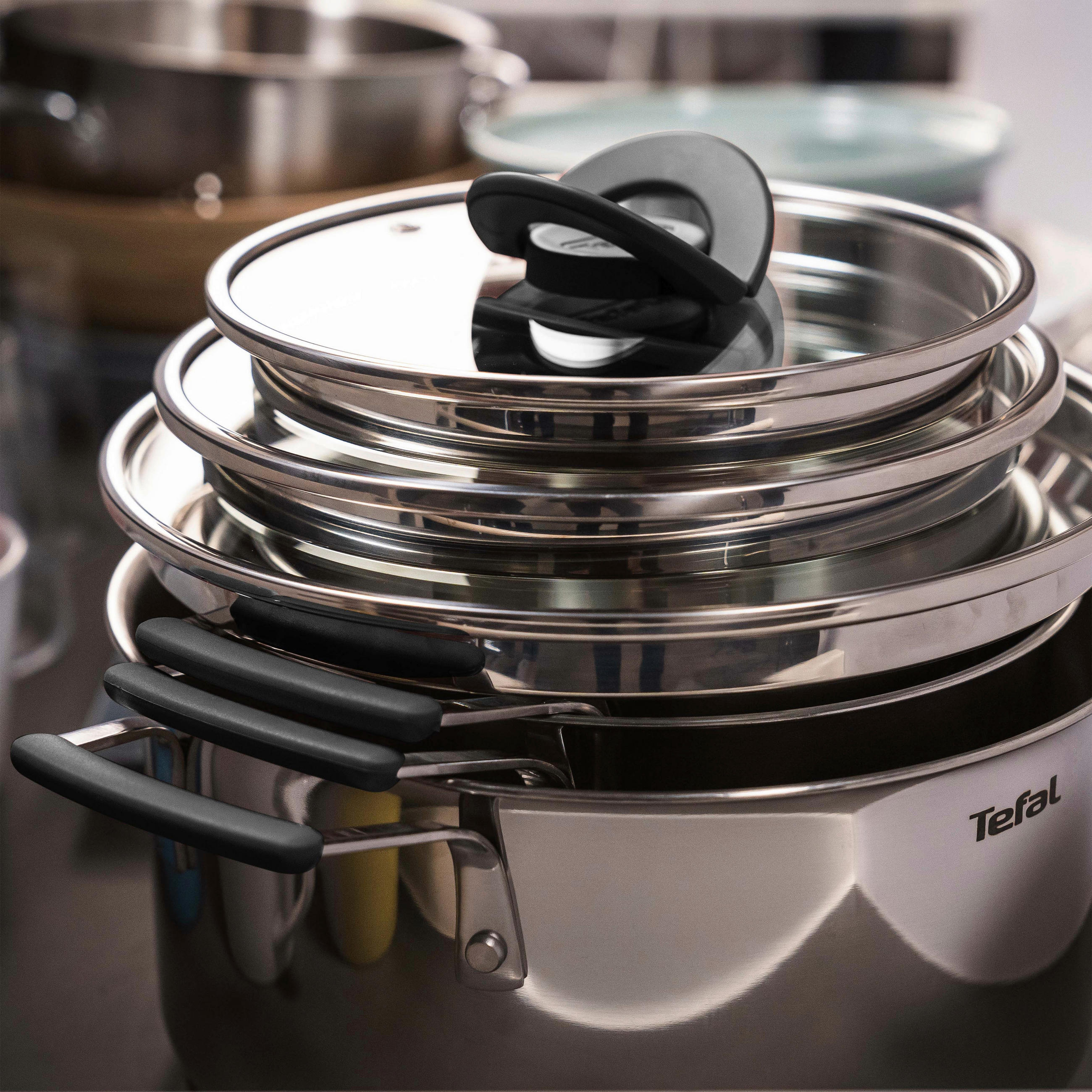 GRYT- OCH KASTRULLSET 3 delar  - klar/stålfärgad, Basics, metall/glas - Tefal