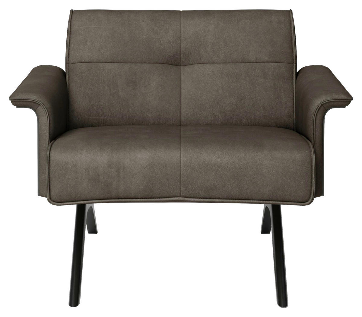 SESSEL in Echtleder Graubraun  - Graubraun/Schwarz, Design, Leder/Holz (96/74/83cm) - Joop!
