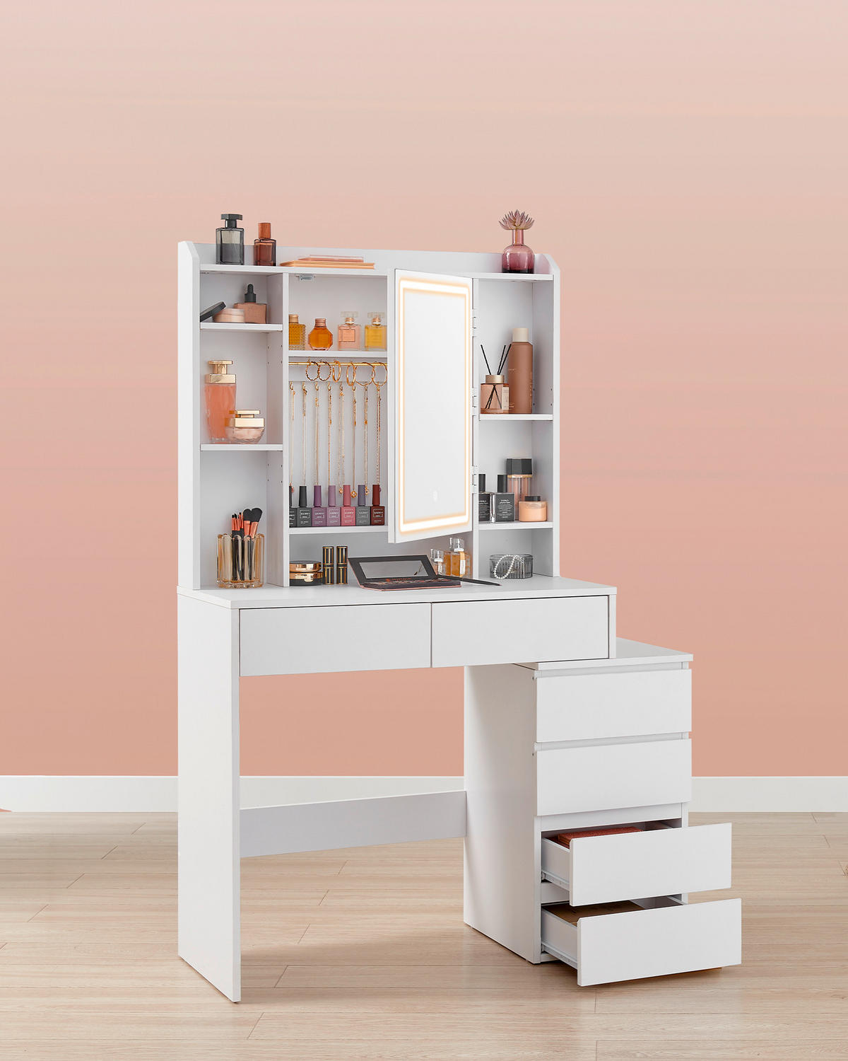 SCHMINKTISCH Weiß  - Weiß, Basics, Holzwerkstoff (97,5/40/145cm) - Boxxx