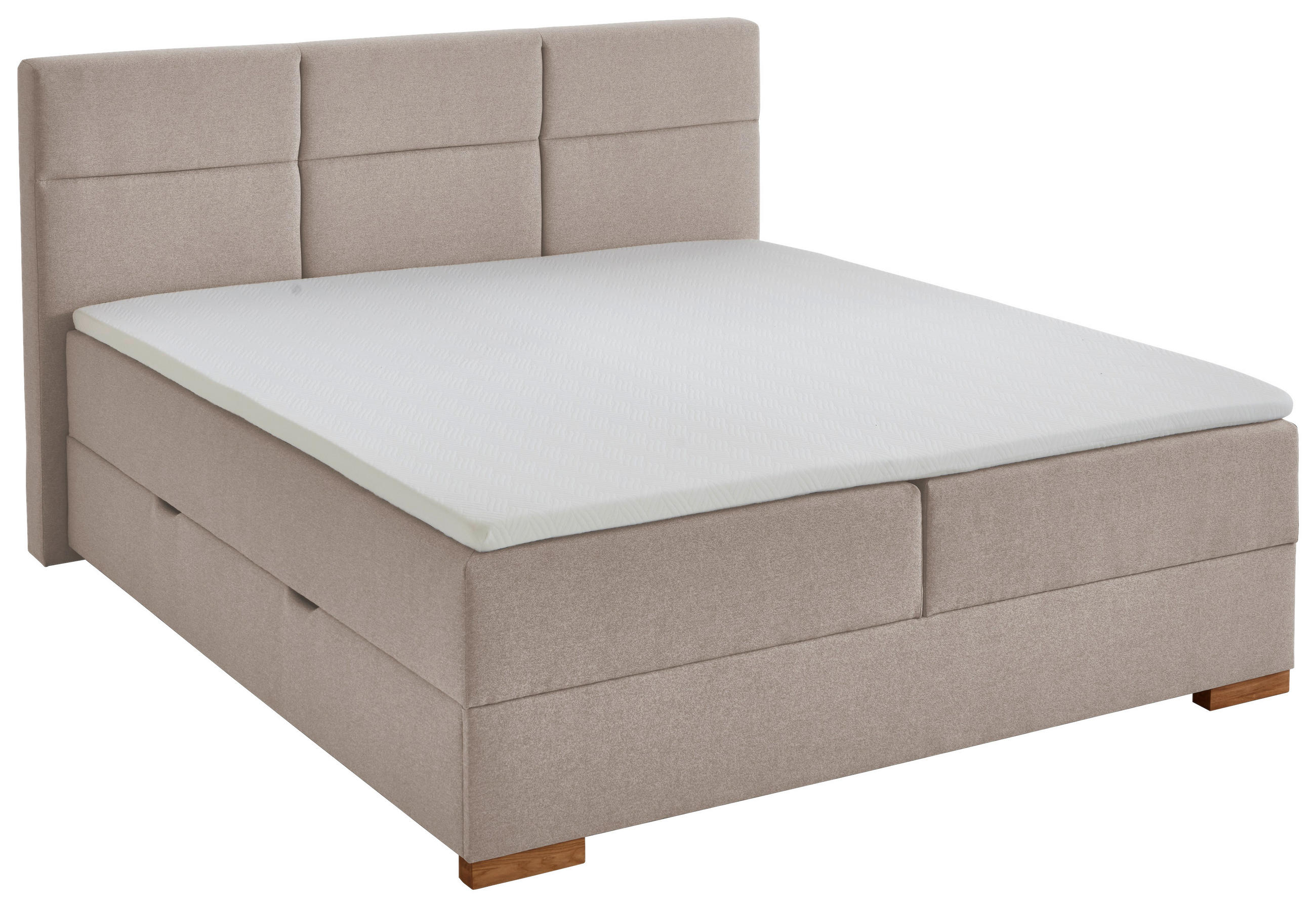 BOXSPRINGBETT 180/200 cm,  in Taupe, Matratze, Topper, Bettkasten,  - Taupe/Eichefarben, Basics, Holz/Textil (180/200cm) - home24
