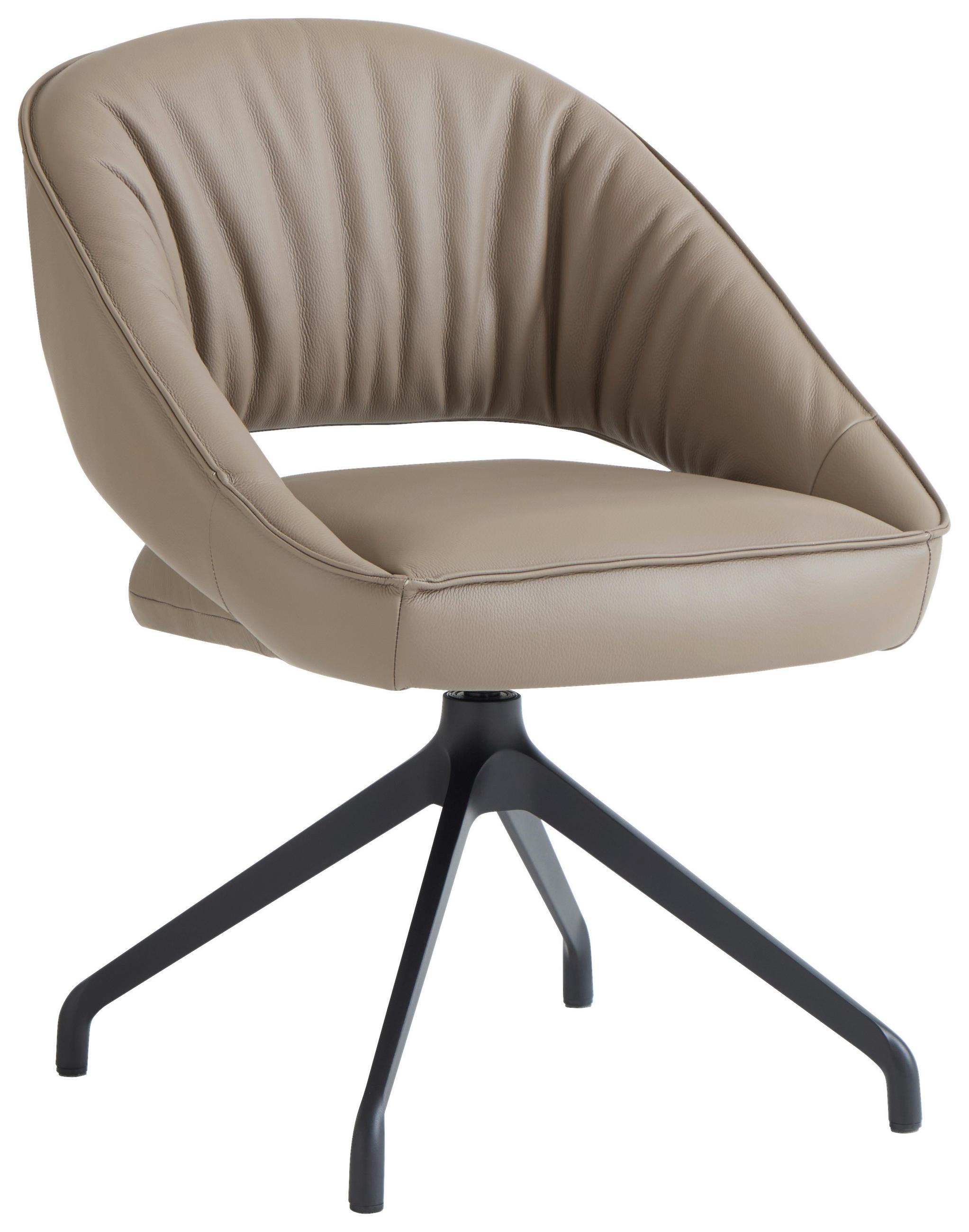 ARMLEHNSTUHL  Sitzfläche 360° drehbar, automatische Rückholfunktion  Echtleder  - Beige/Schwarz, Design, Leder/Metall (61/81/66cm) - Dieter Knoll