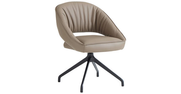 ARMLEHNSTUHL  Sitzfläche 360° drehbar, automatische Rückholfunktion  Echtleder  - Beige/Schwarz, Design, Leder/Metall (61/81/66cm) - Dieter Knoll