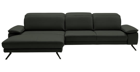 ECKSOFA in Echtleder Dunkelgrün  - Dunkelgrün/Schwarz, Design, Leder/Metall (193/332cm) - Dieter Knoll