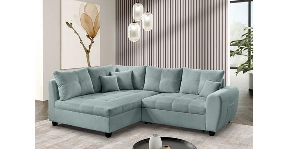 ECKSOFA Mintgrün Plüsch Zierkissen, Rückenkissen, Schlaffunktion, Rücken echt  - Schwarz/Mintgrün, KONVENTIONELL, Kunststoff/Textil (175/249cm) - Carryhome