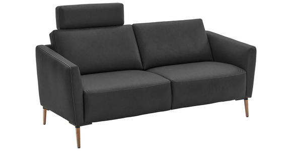 2-SITZER-SOFA  in Echtleder Anthrazit   - Eichefarben/Anthrazit, Natur, Leder/Holz (207/86/87cm) - Valnatura