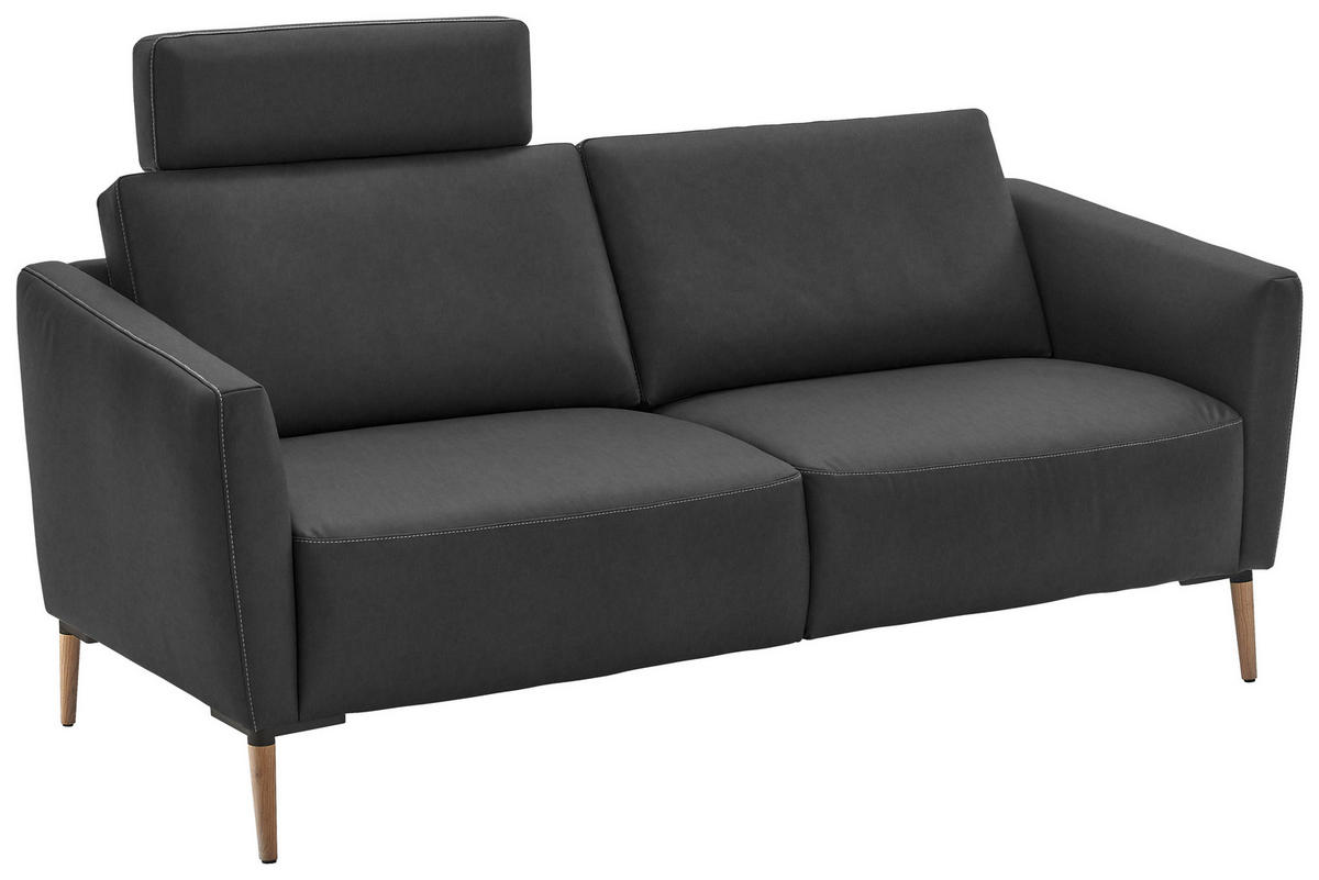 2-SITZER-SOFA  in Echtleder Anthrazit   - Eichefarben/Anthrazit, Natur, Leder/Holz (207/86/87cm) - Valnatura