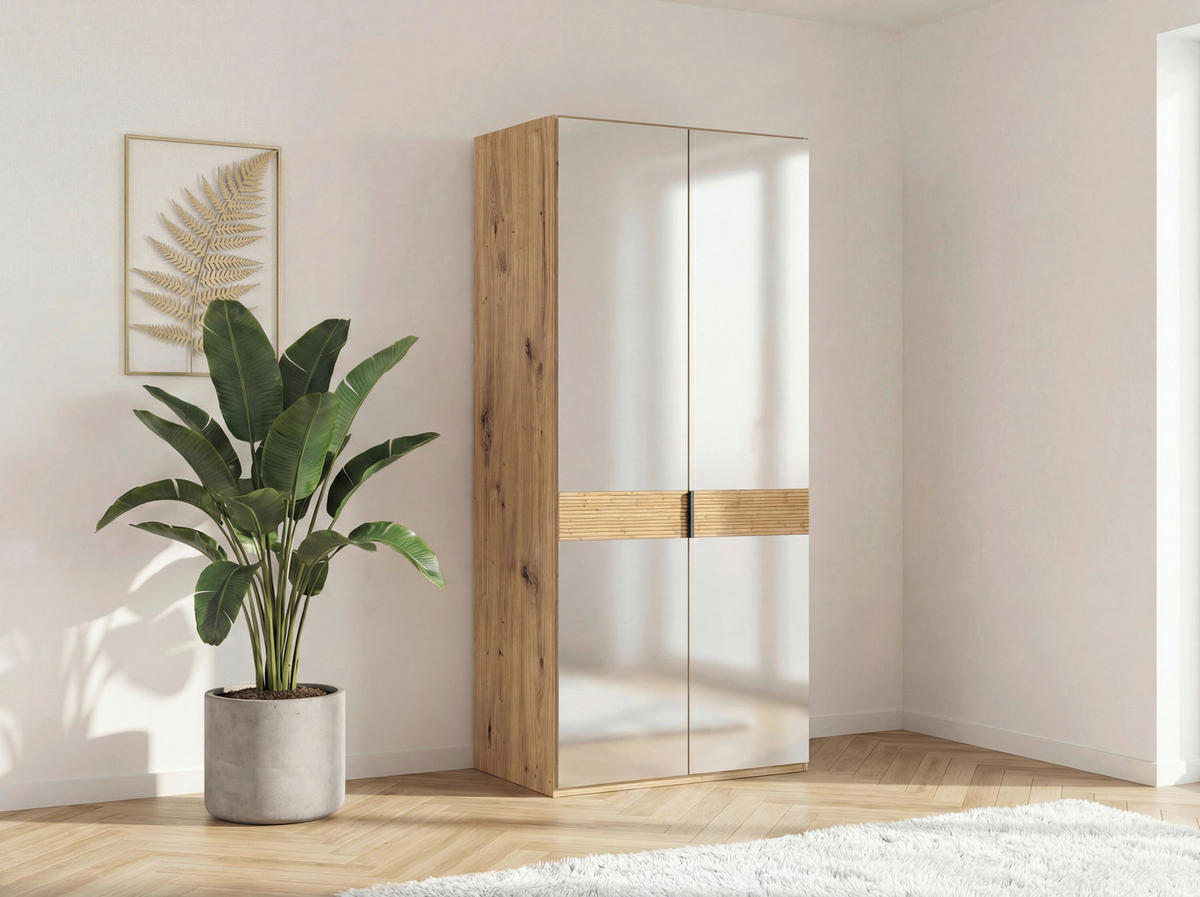 DREHTÜRENSCHRANK 100/216/58 cm,  in Eiche Bianco, 2 Tür(en)  - Schieferfarben/Eiche Bianco, Design, Glas/Holz (100/216/58cm) - Musterring