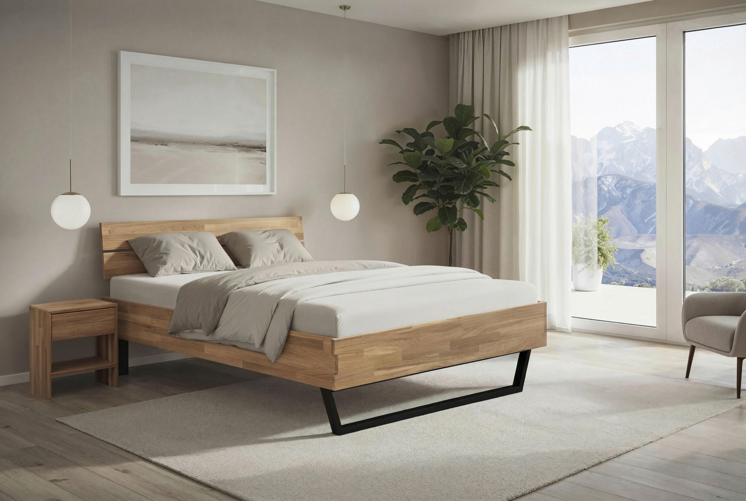 BETT 140/200 cm  in Eichefarben  - Eichefarben/Schwarz, MODERN, Holz/Metall (140/200cm) - MID.YOU