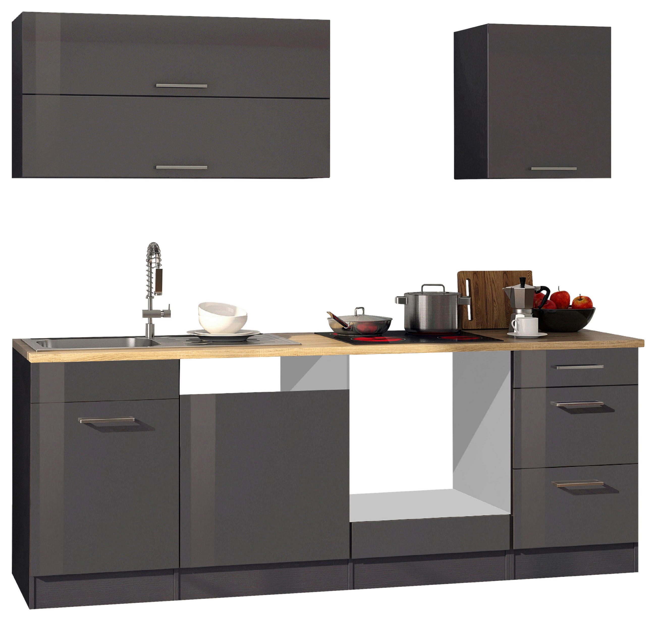 KÜCHENLEERBLOCK 220 cm   in Graphitfarben  - Silberfarben/Graphitfarben, MODERN, Glas/Holzwerkstoff (220cm) - Held